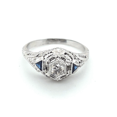 Wit gouden occasion ring met saffier en Diamant