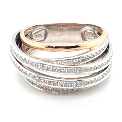 Wit Roze gouden vintage ring met Diamant